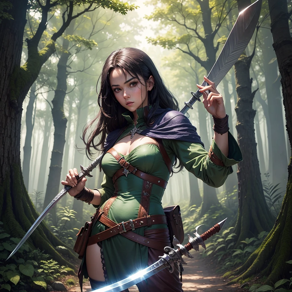 Mystic forest relm with adventurer with sword