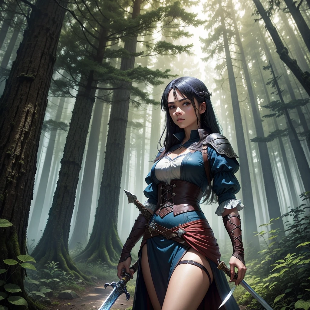 Mystic forest relm with adventurer with sword