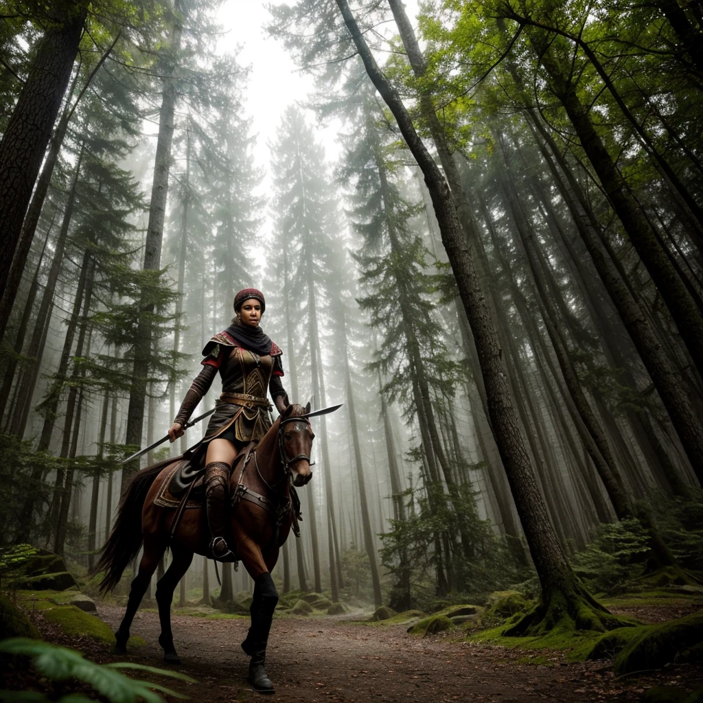 Mystic forest relm with adventurer with sword