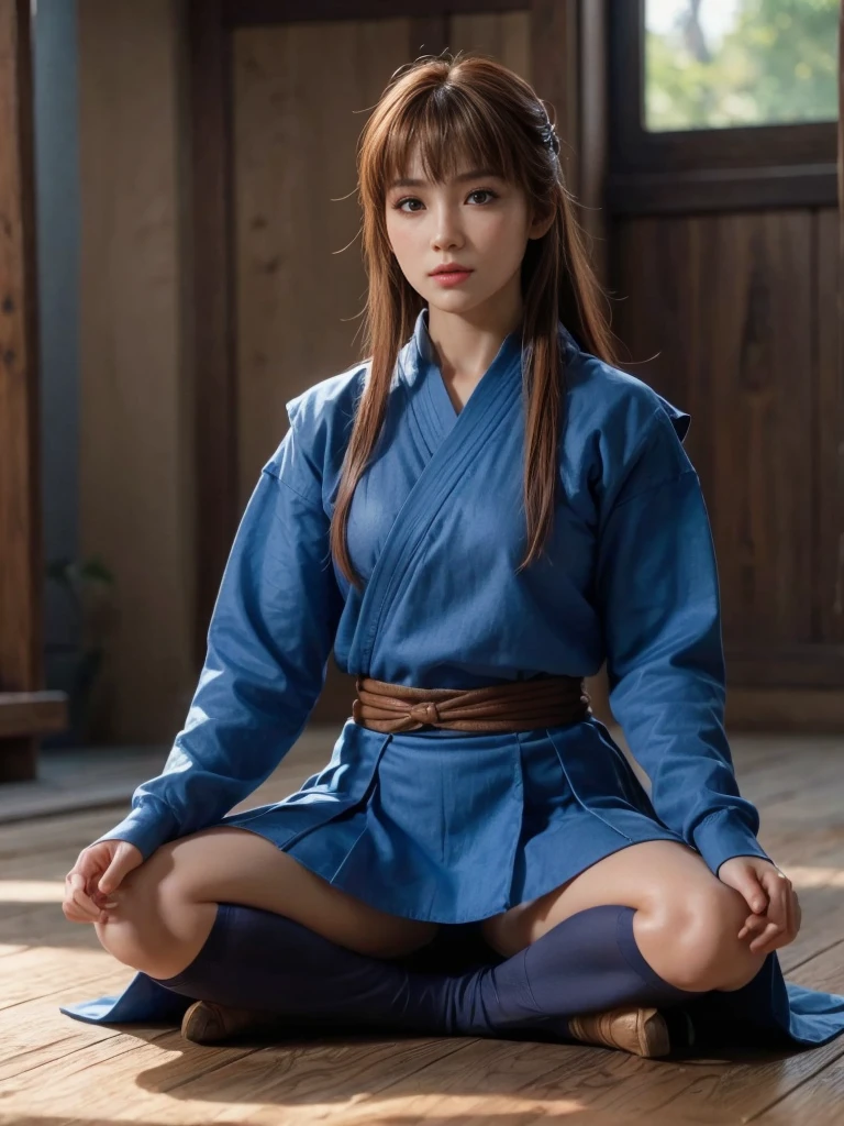 Kasumi, brown eyes, (best quality, ultra-detailed), (realistic:1.37), beautiful and detailed face, ultra-realistic texture, delicate face, delicate body, strong red lipstick, bright colors. High definition, 8K.