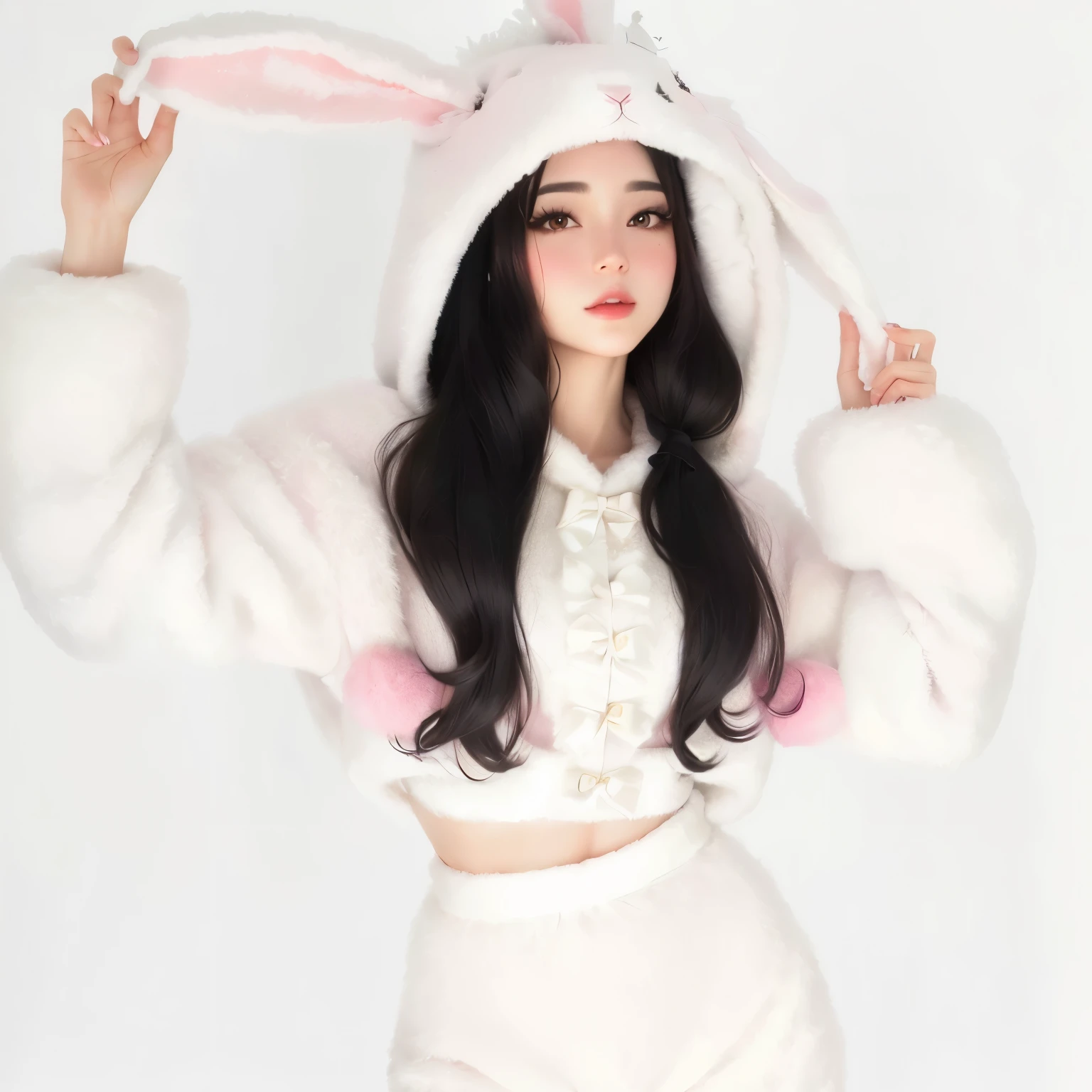 araffe dressed in a rabbit costume posing for a picture, rabbit costume, ultrarealistic sweet Bunny girl, with rabbit ears largas y caídas, wearing a rabbit costume, ulzzang, with rabbit ears, with rabbit ears, Bunny girl, dilraba dilmurat, with big rabbit ears, wearing a pink rabbit costume, pale, snow-white skin