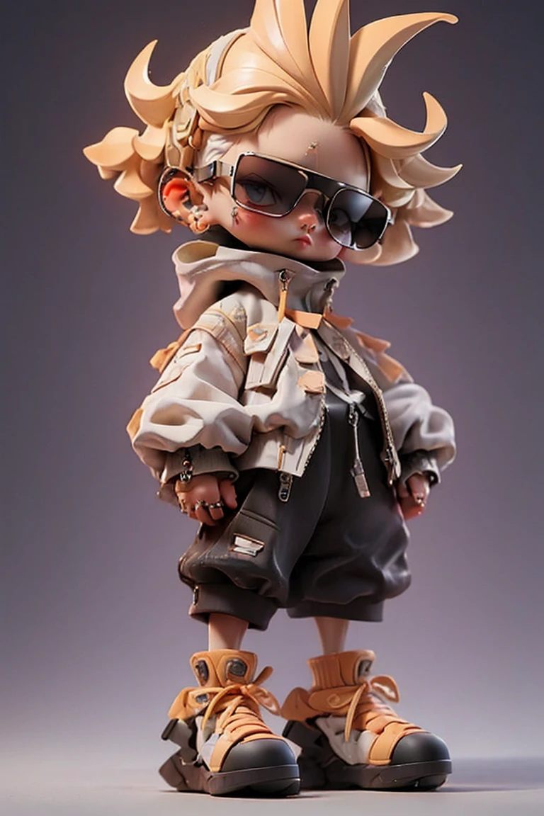 Blind Box,Simple Background,Blind Box,Simple Background，Shaved Head，Blonde，Margiela，balenciaga，Vetements,High Fashion，Black clothes，Sunglasses covering the eyes，whole body