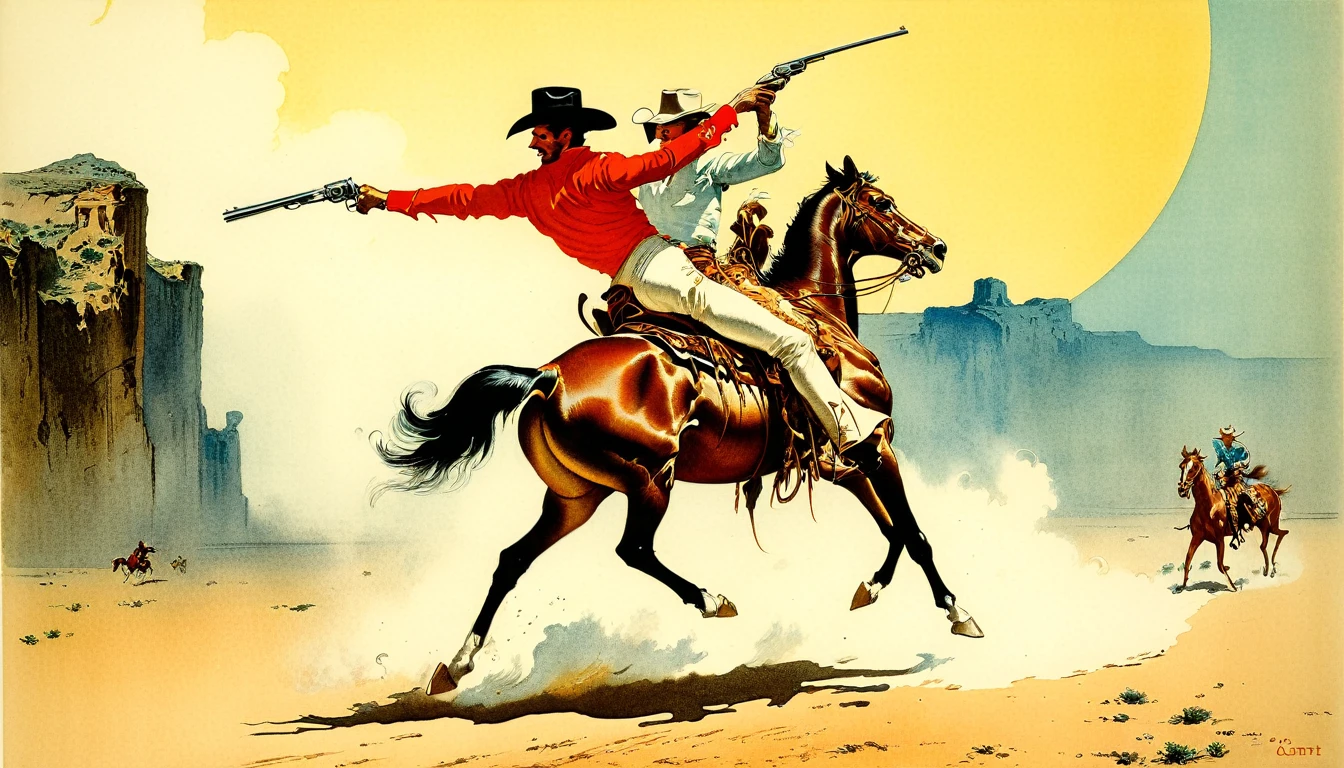 (best quality, Masterpiece:1,1), ((illustration by Louis Icart)),Western Cowboy, improvisation, Detailed illustration, grotesque,
 Intricate details, tempering, (aesthetics), excitement, hyperrealistic, insanely detailed, ((Louis Icarth style)