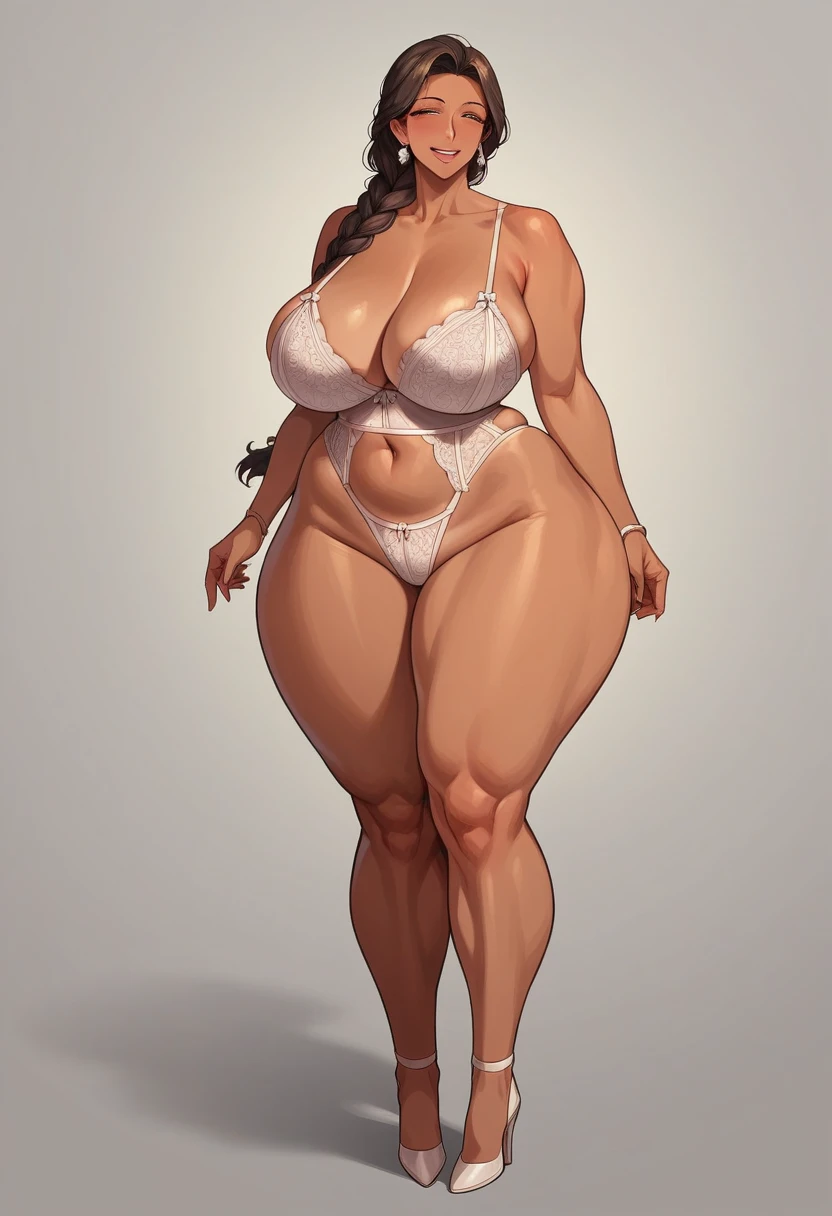 full body shot, naked woman, big tits, wide hips, rubenesque, lineart, white background