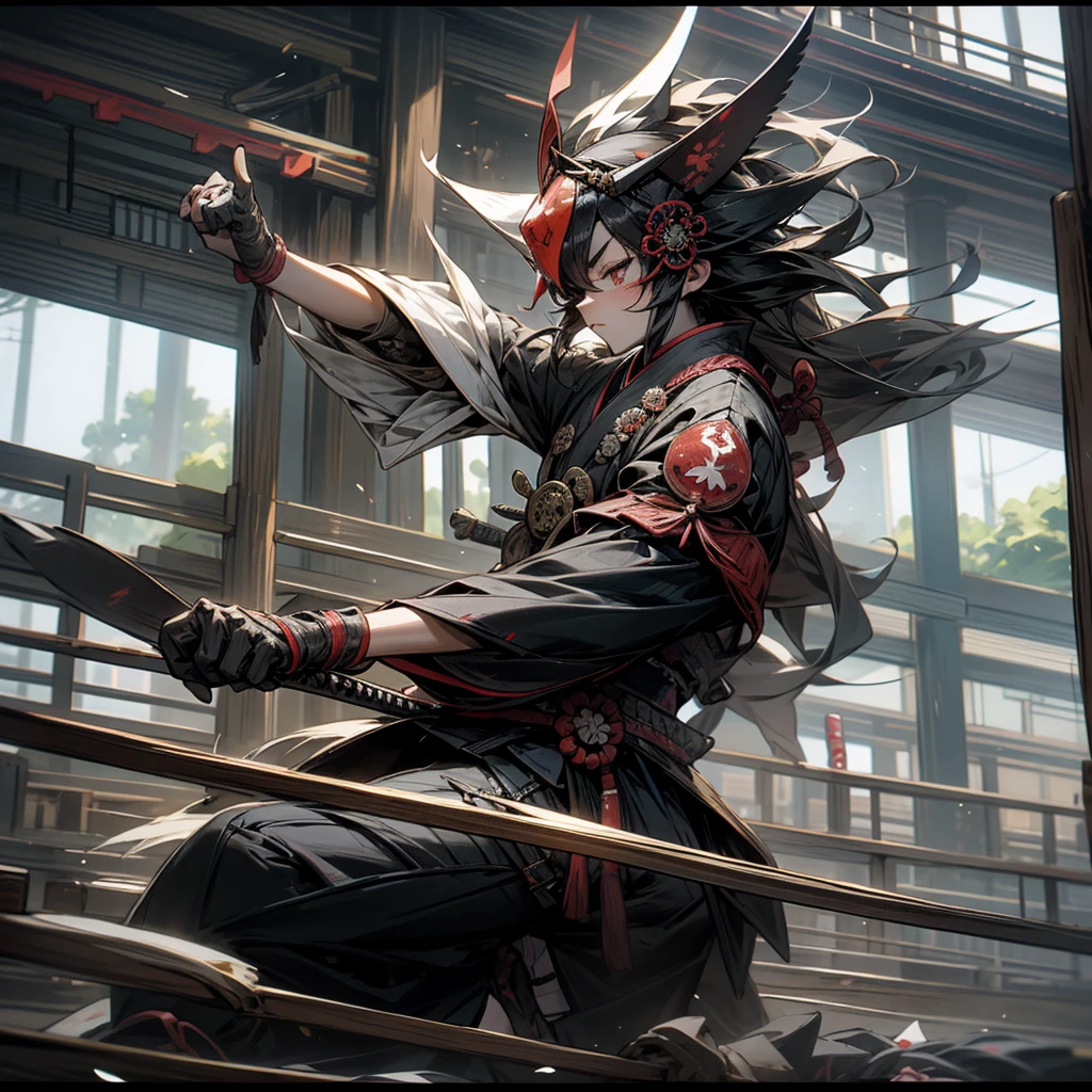 Set in the Japanese Warring States Period，Japanese daimyo fight in front of a Japanese wonder building，Draw their samurai equipment。
