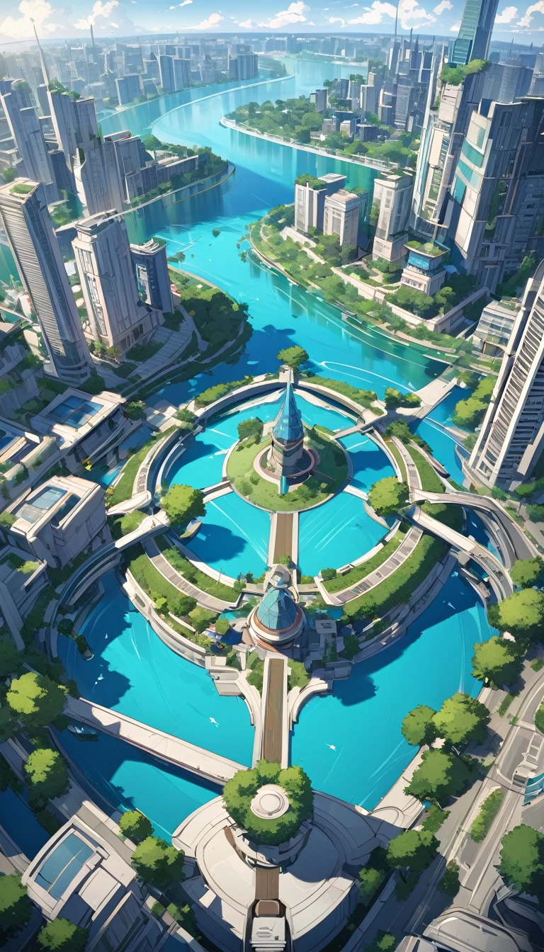 lake city, an impressive city built on a large lake, with canals as streets, lots of vegetation, futuristic elements