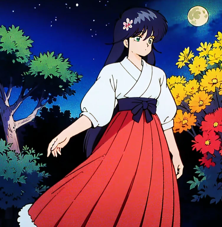 Highest quality, expensive_solve, clear_image, Detailed Background ,girl, Hanbok,flower,garden,moon, night,