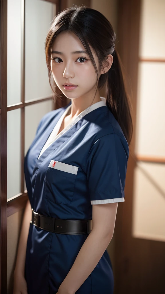 A beautiful young Japanese woman, around 20 years old, wearing a Nurses' Uniforms, ultra-detailed, 8K resolution, highly realistic, cinematic lighting, best quality, masterpiece, photorealistic, physically-based rendering, extremely detailed, vivid colors, professional, sharp focus, studio lighting