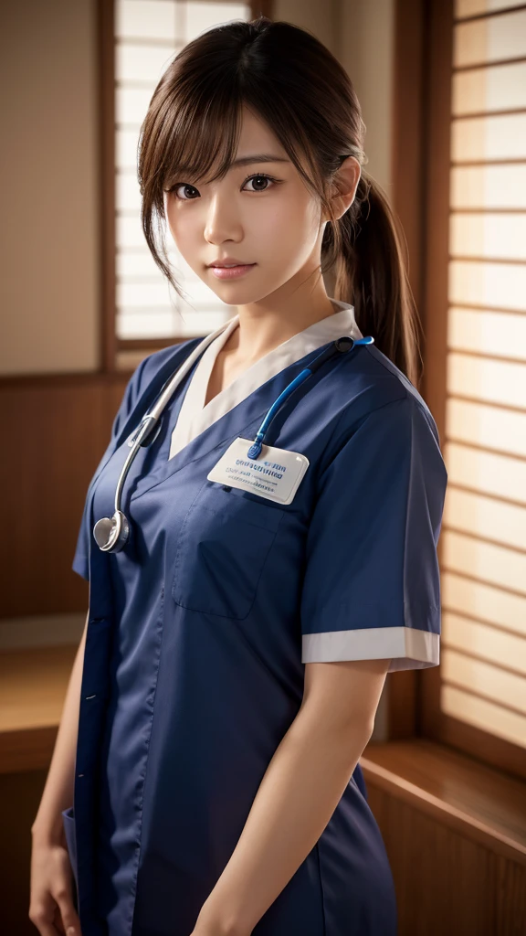A beautiful young Japanese woman, around 20 years old, wearing a Nurses' Uniforms, ultra-detailed, 8K resolution, highly realistic, cinematic lighting, best quality, masterpiece, photorealistic, physically-based rendering, extremely detailed, vivid colors, professional, sharp focus, studio lighting