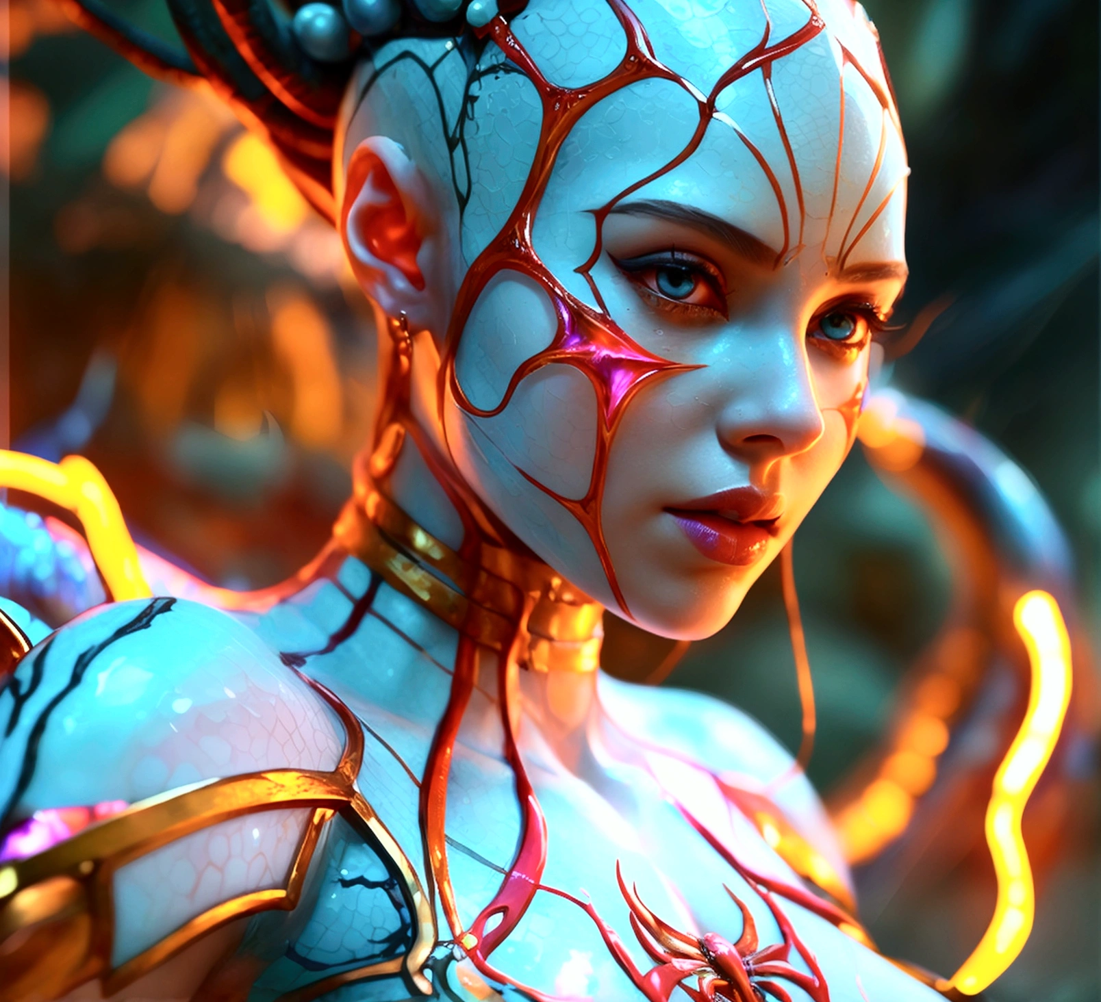 In the style of white spider, Aphrodite , full body portrait blended with terracotta neon snake spider, of a photorealistic beautiful , heavenly beauty, Full body ,nicest poses Astral Escape! Splash art, portrait of Aphrodite, Goddess of love, StarCraft Inspired, epic, artstation, splash style of colorful paint, contour, hyperdetailed intricately detailed, fantasy, unreal engine, fantastical, intriguing. UHD, 8k