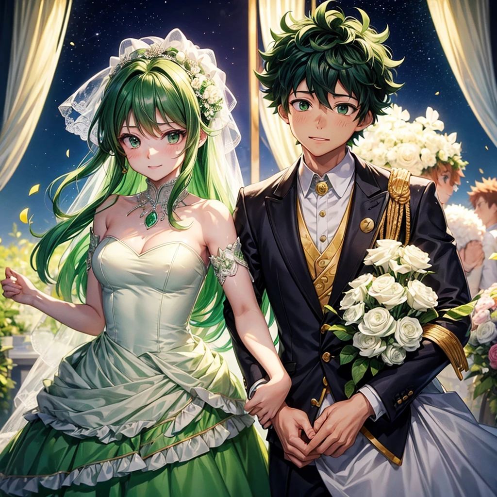 Izuku midoriya wedding dress without chiches male gender green hair and green eyes anime style the solo