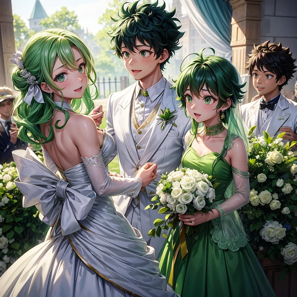 Izuku midoriya wedding dress without chiches male gender green hair and green eyes anime style the solo 