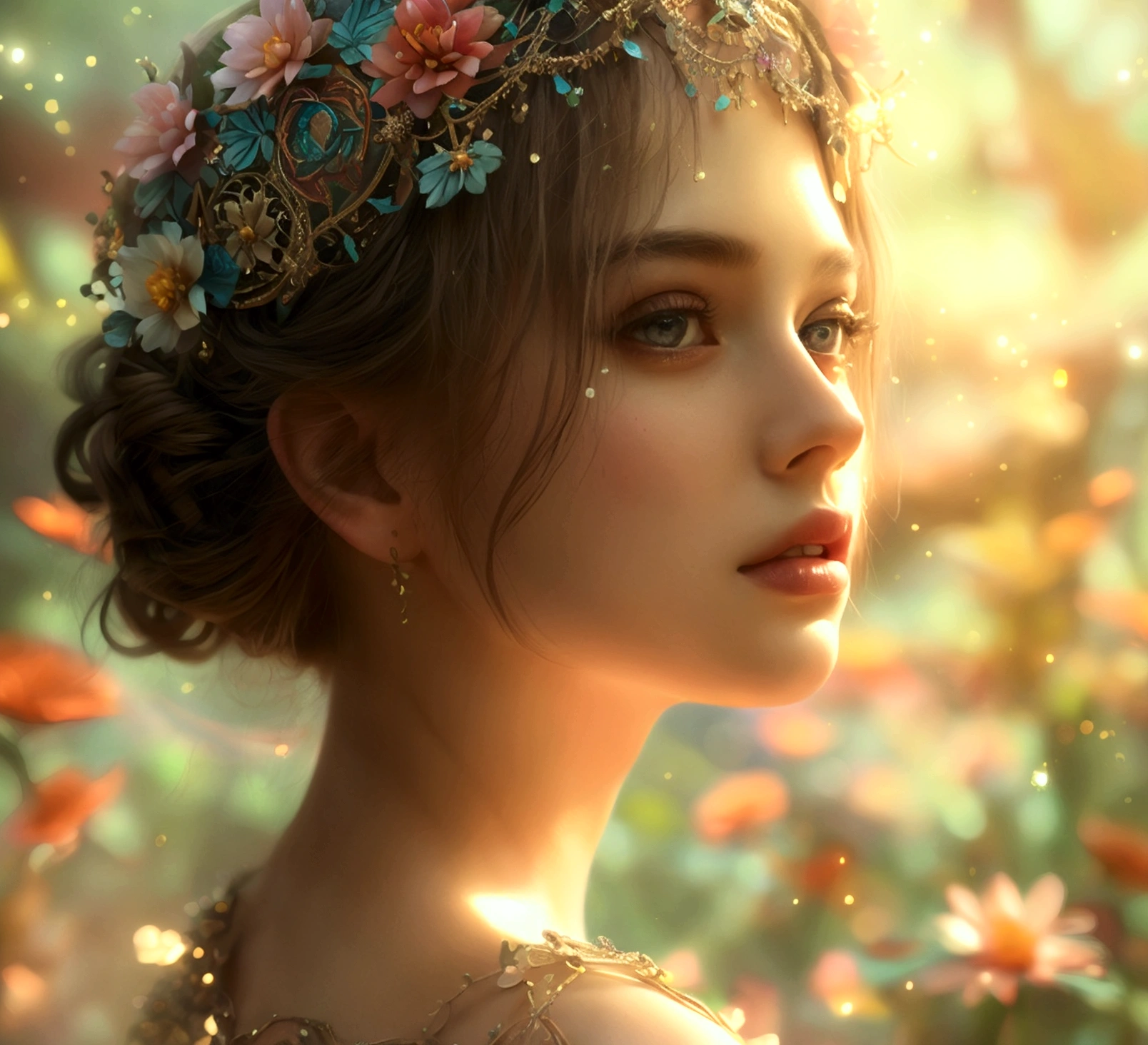 amazing girl))). (best quality:1.2, highres, ultra-detailed, realistic:1.37), vibrant colors, 3D rendering, flower of life, intricate details, glowing patterns, mesmerizing beauty, ethereal atmoshere, spiritual symbolism, sacred geometry, divine creation