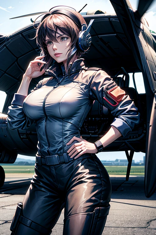 Make a woman piloting a helicopter