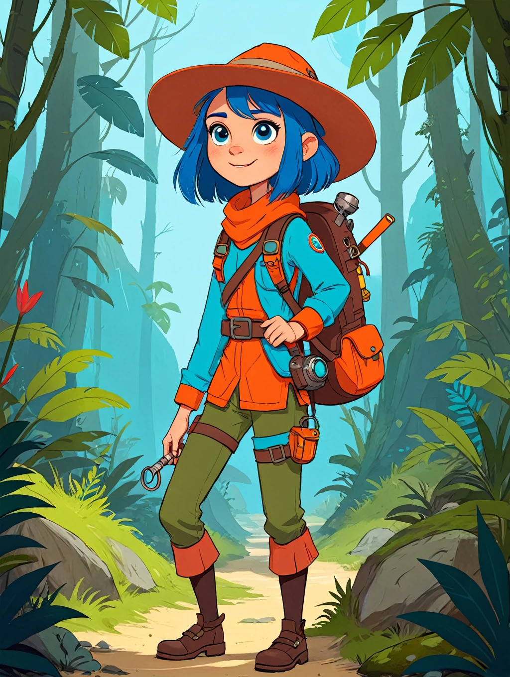 beautiful explorer, 2D character, bright coloured, trends on ArtStation