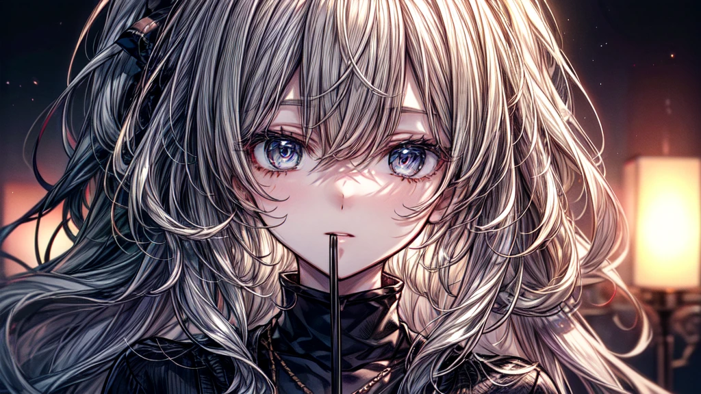 ((​masterpiece、top-quality))、the Extremely Detailed CG Unity 8K Wallpapers、Shisha Bar、Smoke is flowing、Detailed background、beautifull detailed face、beatiful detailed eyes、highly contrast、long hair, wavy hair, bangs, eyes visible through hair, gradient hair, happy, cardigan,Midnight、The best lighting、extremely delicate and beautiful、Very delicate and beautiful girl、The whole body is reflected、tilt of the head、young、20 years old、Live-action anime、
