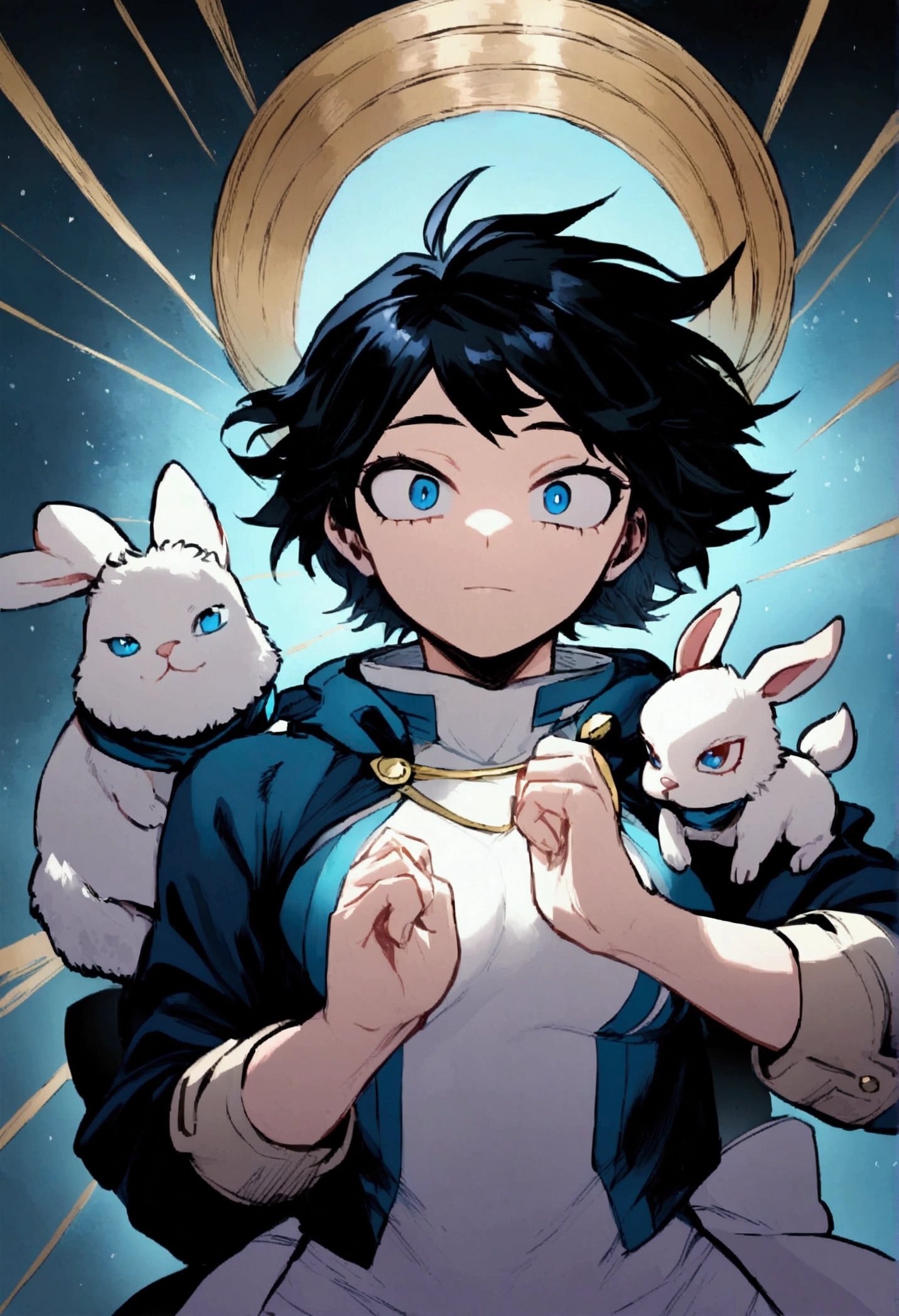 My hero academia, girl, black short hair and blue eyes, half rabbit