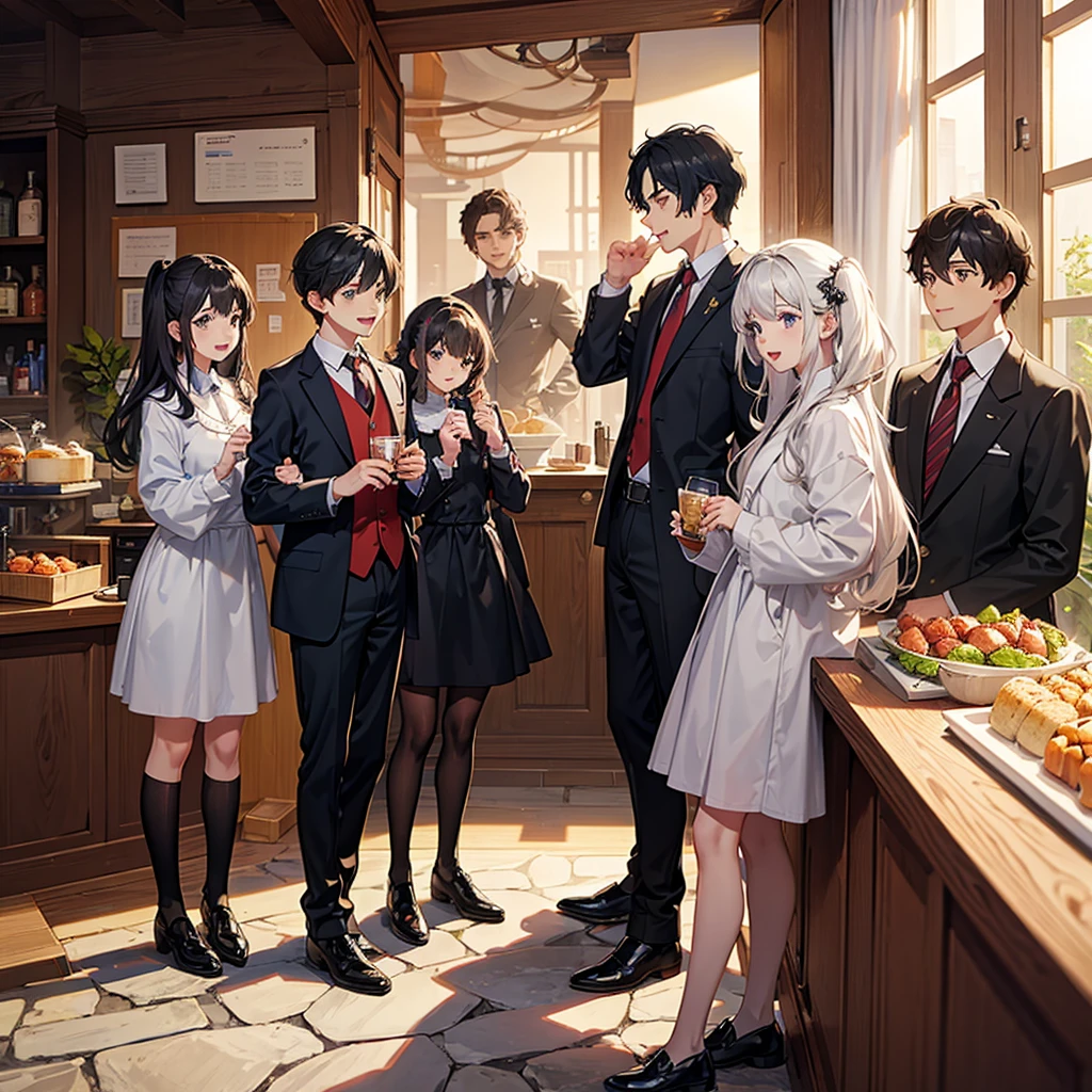 3 boys and 3 girls celebrating 1 character&#39;s birthday together posing for a photo in swimsuits