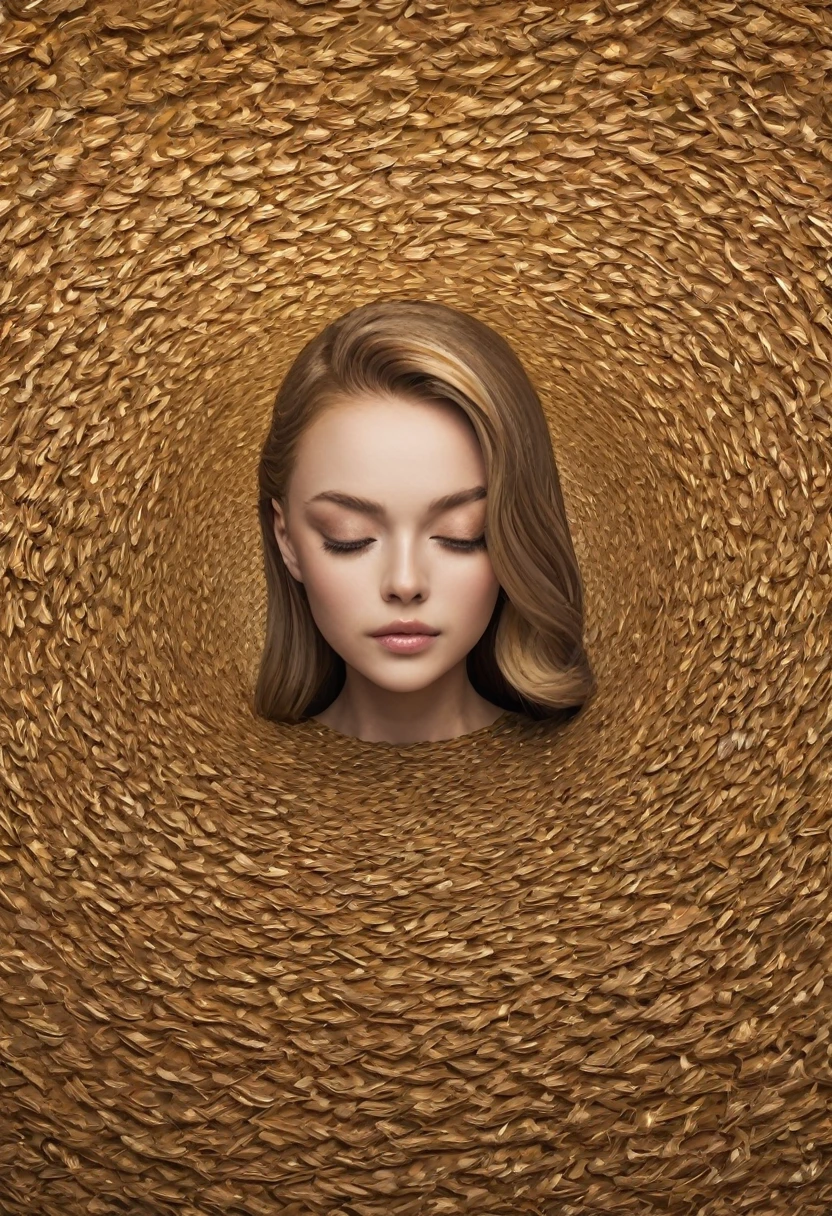 (Illusion d'optical:1.4), a girl made of fruits and vegetables, conceptual artwork, (best quality, boss of'Artwork, Representative work, offcial art, proffesional, 8k)A strong body in a workout, surrounded by a spiritual aura, symbolizing faith in God strengthening the soul.