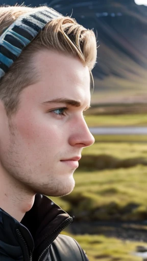 A young Icelandic man focus on face