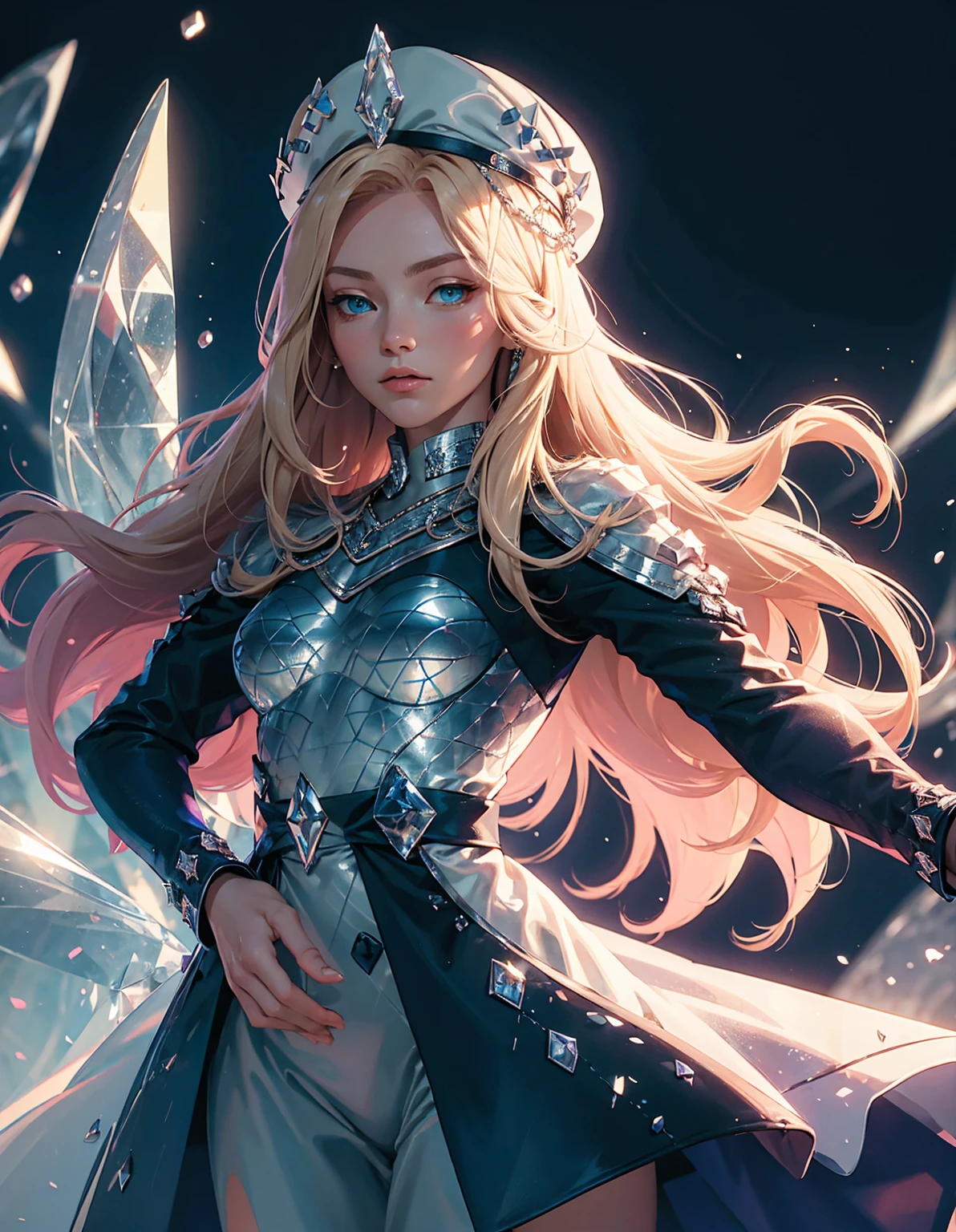 Detailed textures, high quality, high resolution, high accuracy, realism, color correction, correct lighting settings, harmonious composition. an image art of a blonde women dressed in medieval garbs, blonde hair, blue eyes, long hair, hat, solo focus, bow,ArtoriaCaster2, 1girl, blonde hair, cape, long sleeves, bow, green eyes, buttons, white dress, staff, blue headwear ,Ultra details++ , add more details,creationmagic,ethereal creation,fragmented construct,particles stream