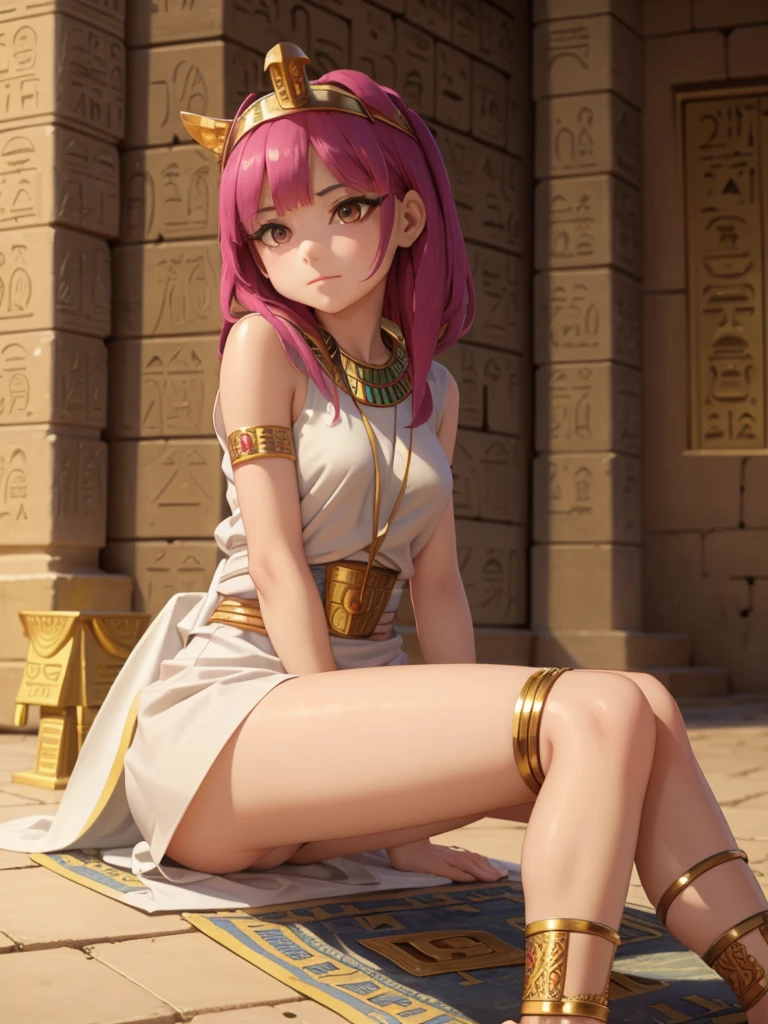 Cute ancient Egyptian princess、Colorful temples of ancient Egypt、The colorful streets of ancient Egypt、Artistic、detailed、Colored reed clothing、Sitting posture、front、Spread your legs