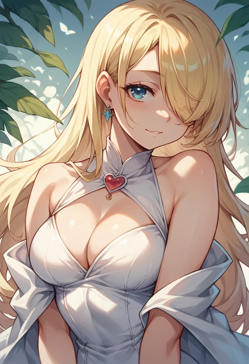 anime style, ino yamanaka, blonde hair, blue ayes, beautiful face, hair over one eye, sexy pose