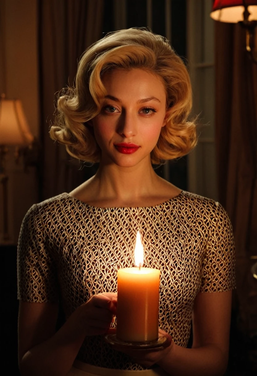 (Sarah gadon from the series 22.11.63) ((Sarah gadon)) wearing Victoria's secret, candle lit, 60s style