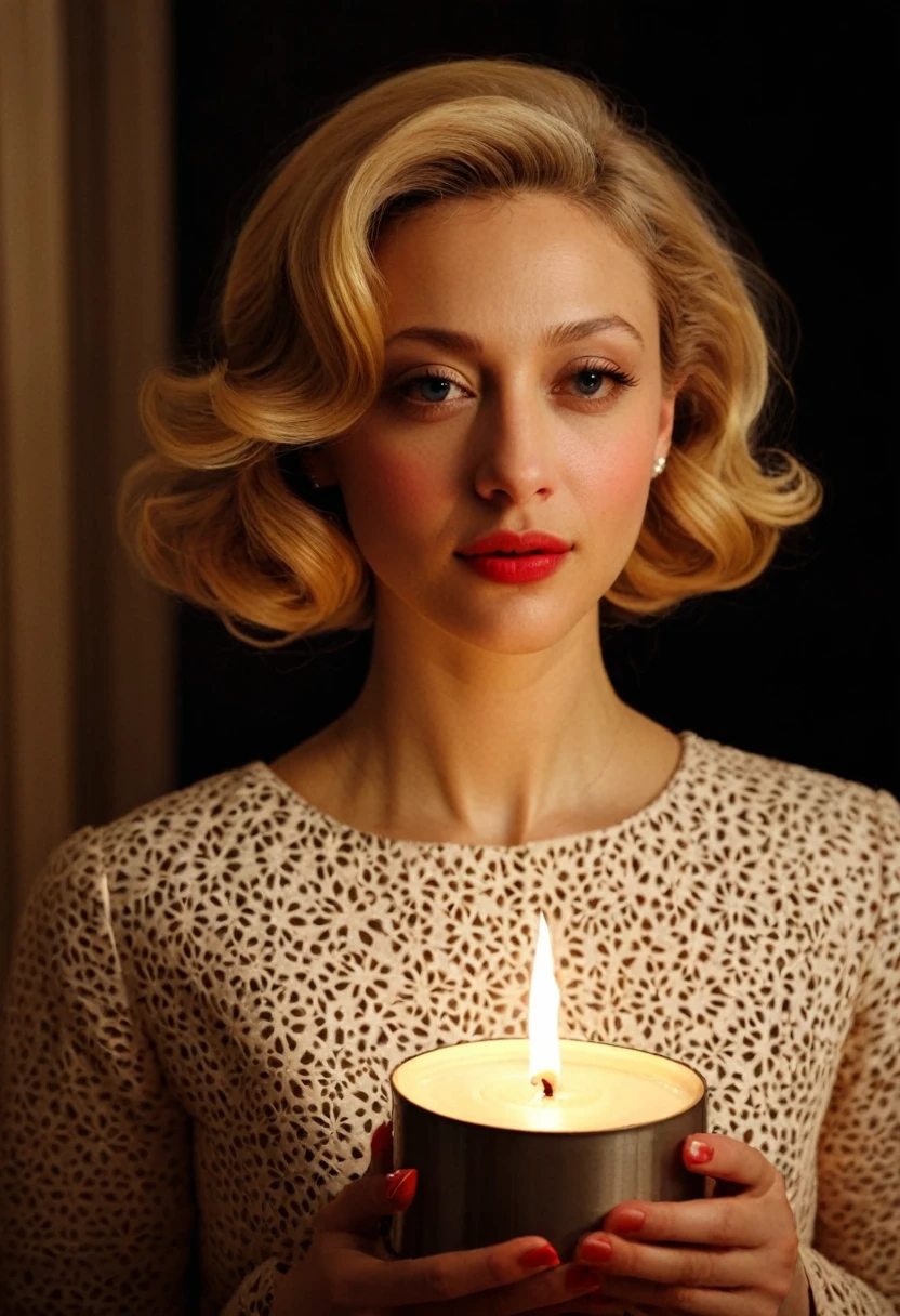 (Sarah gadon from the series 22.11.63) ((Sarah gadon)) wearing Victoria's secret, candle lit, 60s style 