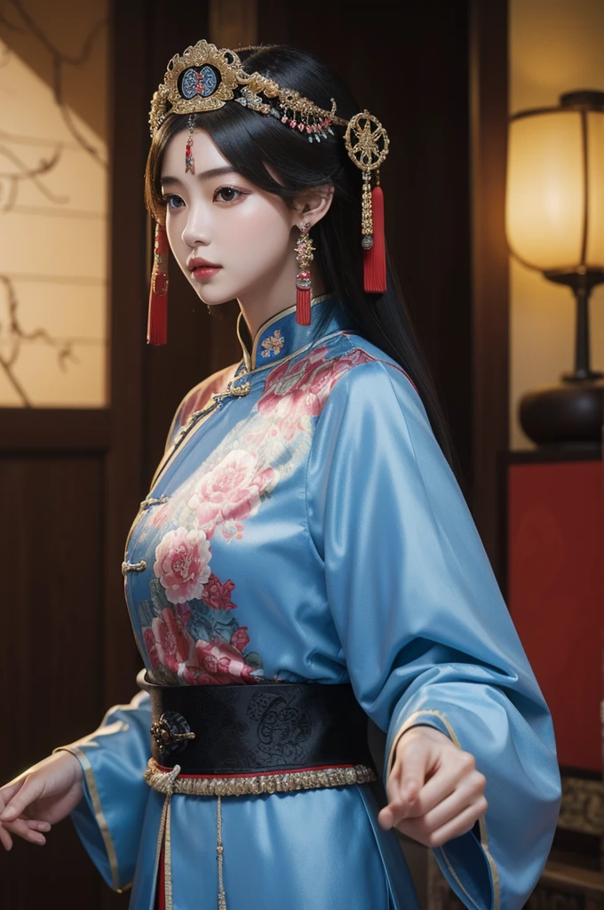 best quality, masterpiece, (photorealistic:1.4), 1girl,full body,the chinese manchu qizhuang,the chinese manchu headdress,