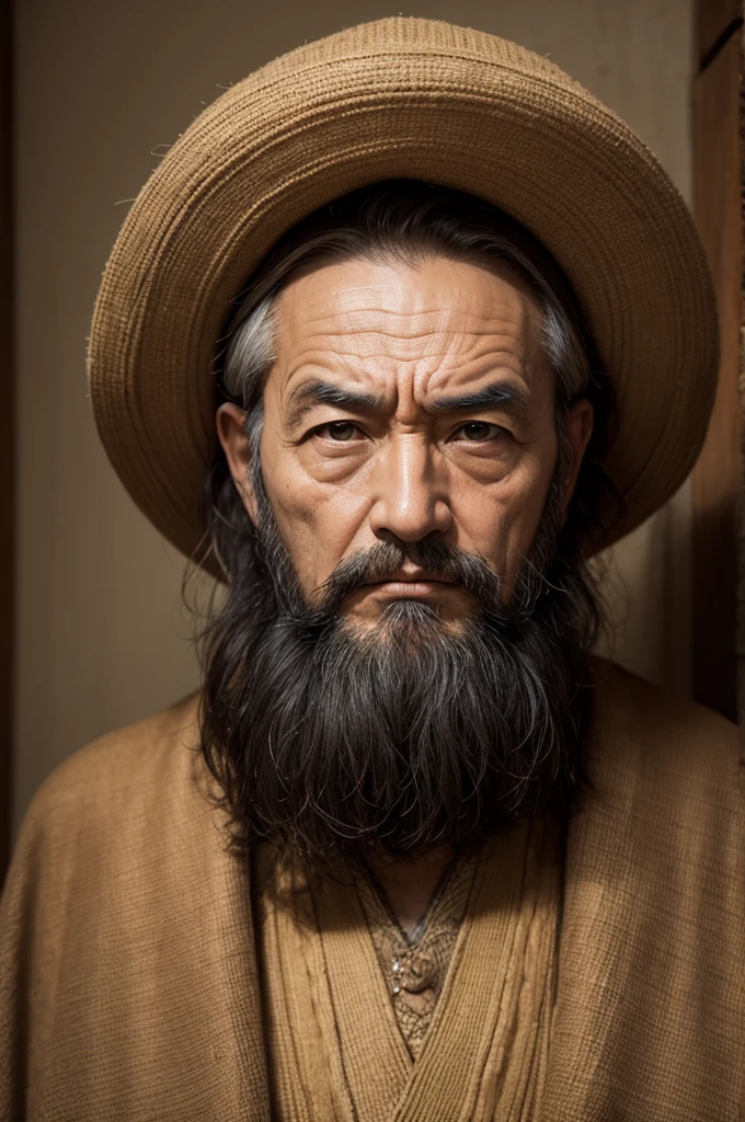 Create a wise man staring at the camera