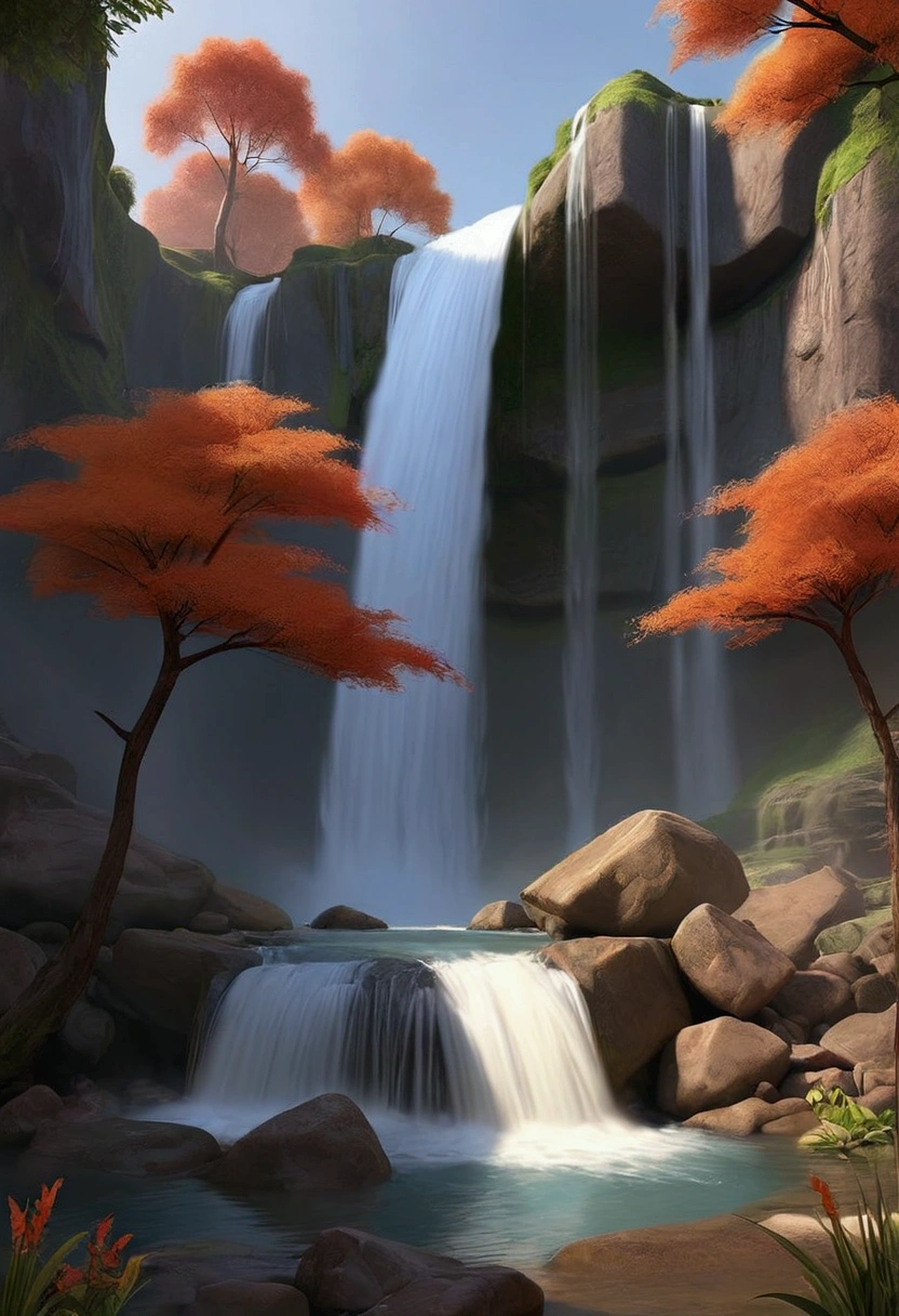 a heavly array of waterfall in a peaceful place