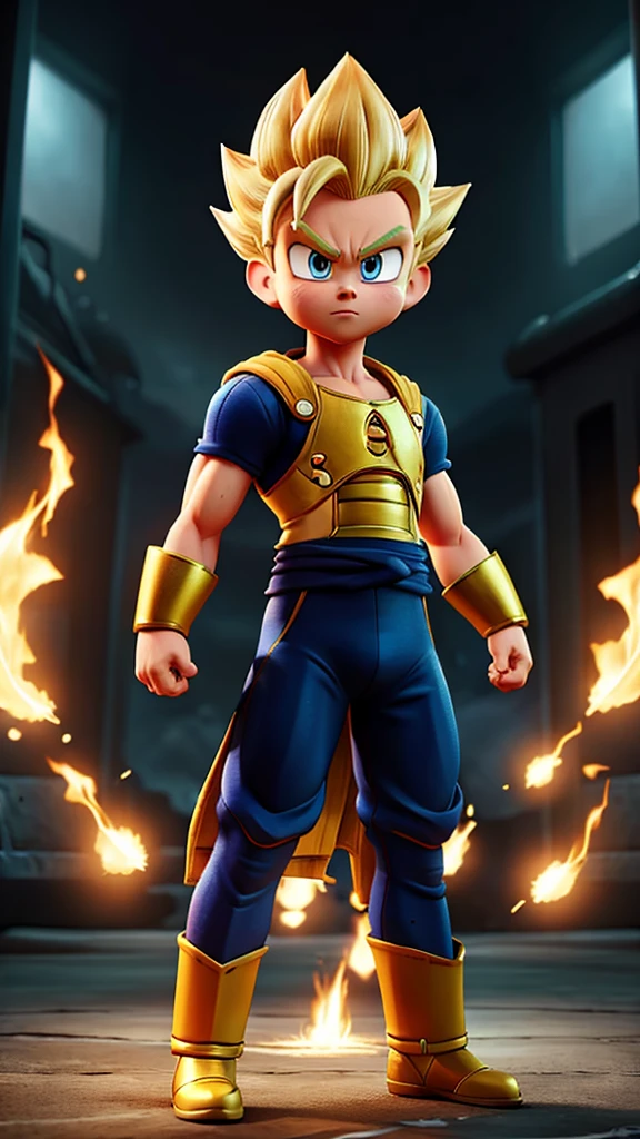 only Super Sayanjin Vegeta with a serious expression looking fixedly at the camera, in the center of the image