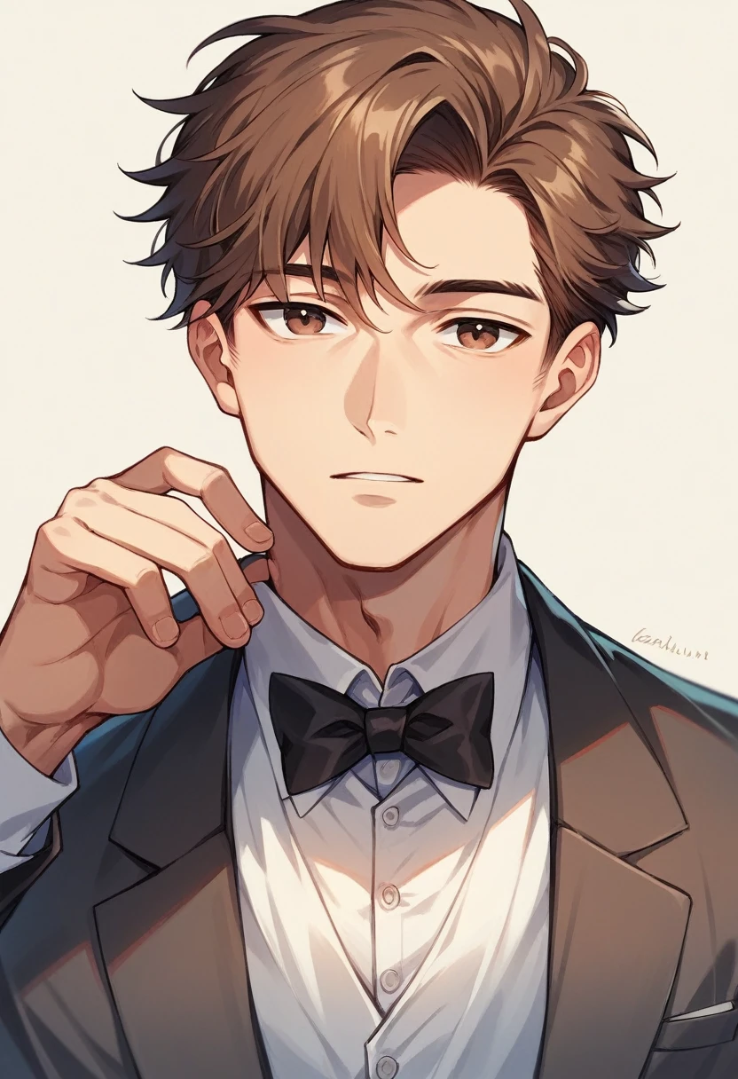 Beautiful boy of 9.years, formal wear, Brown hair, beautiful brown eyes, European traits.
