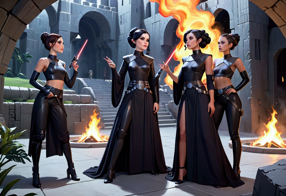 (Star Wars Acolyte) A group of lesbian space witches (not the hot kind, plain to a little ugly) scissor and have a lesbian orgy while a few of the older ones chant, stone fortress