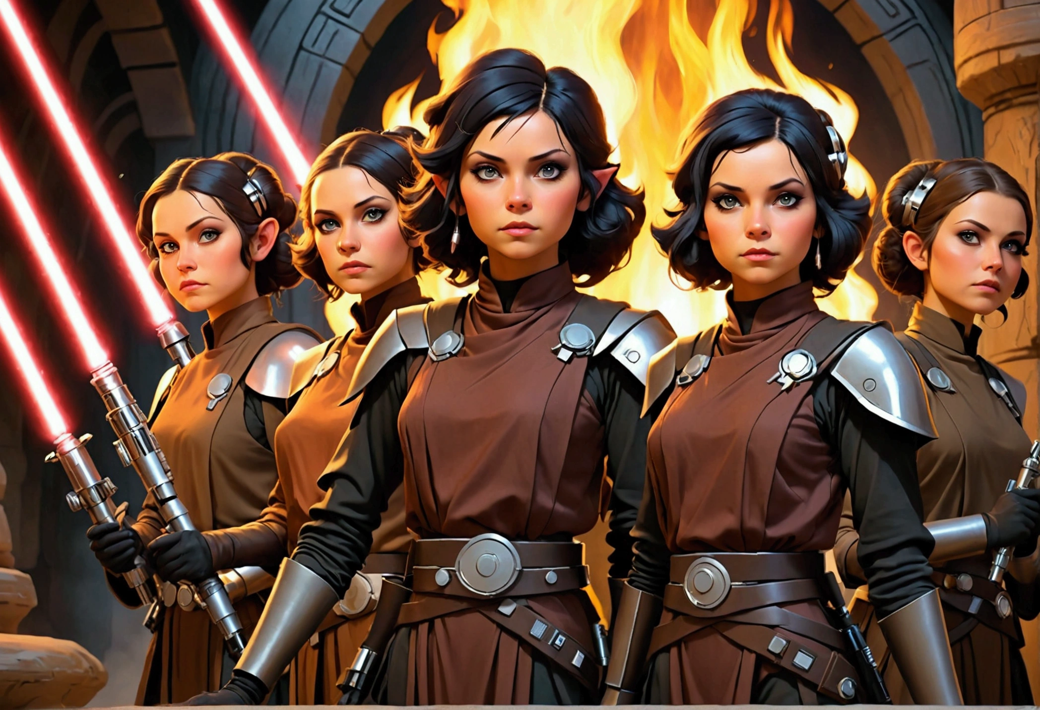 (Star Wars Acolyte) A group of lesbian space witches (not the hot kind, plain to a little ugly) scissor and have a lesbian orgy while a few of the older ones chant, stone fortress