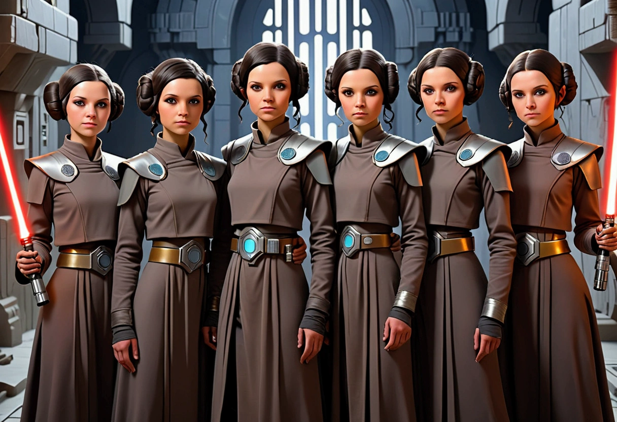 (star wars acolyte) clothed, a group of lesbian space witches(not the hot kind, plain to a little ugly) celebrate the birth of identical twins, stone fortress