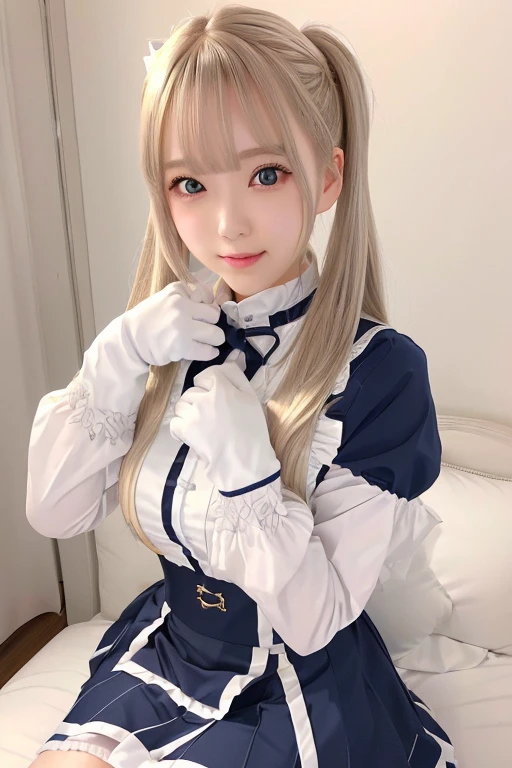 ベッドに座っている大きな胸と大きなTİTSを持つアニメの***, Twin tails white_gloves, , Enchanting anime girl, On pixiv Top Rated, White-haired God, Pixiv 3DCG, TİTS, from Girls&#39; Frontline, shikamimi,  In a dress, On pixiv, ahegao, The finer details. Girls&#39; Frontline