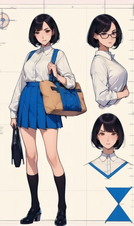 (character design sheet:1.4), (technical diagram:1.4),
(masterpiece), (best quality),
1girl, (perfect face:1.2), (beautiful face:1.2), black hair, short hair,
school uniform, school bag,
happy, high resolution, intricate,