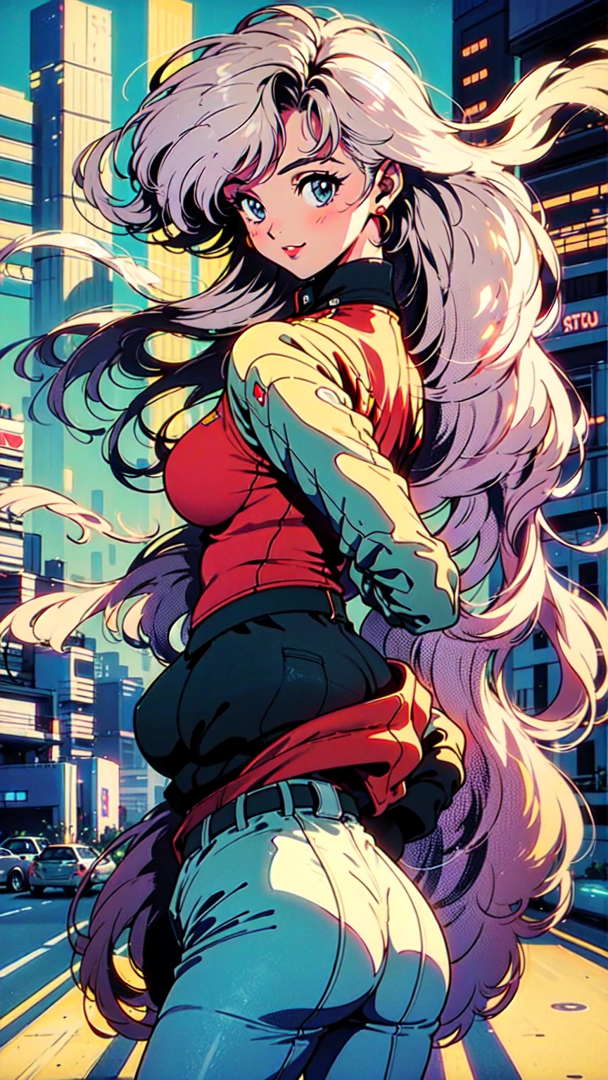 (80's, Retro, City Pop Poster:1.5), (Album cover), (masterpiece, Highest quality), (anime, figure), 
Best Photo Poses, Dynamic Angle, Cowboy Shot, blonde Russian girl, 19 years old, Large Breasts, Wide Hips, Perky ass, Round ass,
girl, alone, smile, A perfect eye for detail, Delicate face, blue eyes,
High Fashion, 