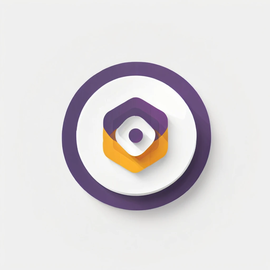 image quality: best quality, masterpiece, super detail, ccurate, high quality, highers, 4k, 8k, Logo Types: logo, icon, badge, Background: light Background, white Background, simple Backgroun, Style: 3d, Minimalistic, techy, outlined, Details: geometric shape, website, web designer, web developer, simple symbol, programming, white Background, Logo Colors: Purple and Yellow, Logo Font: Basel-IT