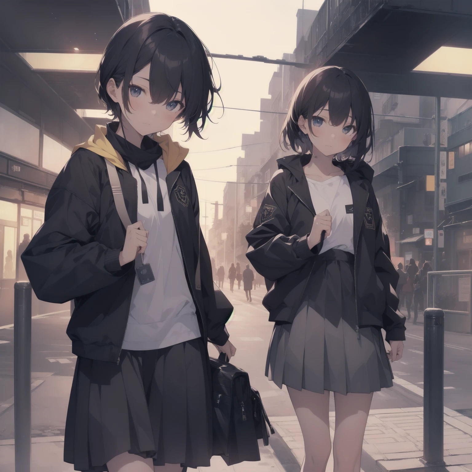 ultra-absurdres-Top quality by artist God, ultra-detailed, high resolution, anime moe artstyle, best anime 8k konachan wallpaper, pixiv contest winner, pool:2810, perfect anatomy,break, 1girl, (Please draw a girl walking sleepily to school alone. )break,(Solo,little female, 13-year-old:1.3),Full limbs, complete fingers,a junior high school student, (very short hair), short cut, flat chest, , small butt, small black eyes, beautiful detailed eyes, well-proportioned iris and pupils, expressive eyes, highres detailed hair, soft expression, salor school_uniform, sailor collar, serahuku, bow, pleated skirt,(Detailed Lighting), (Detailed background), in the School commute route. break,super detailed skin, Best cinematic lighting powered by famous artist, 8k,beauty illustration,photoshop_(medium),very aesthetic,break,((artist:minami_(colorful_palette) )), artist:clamp ,artist:carnelian ,artist:kantoku ,