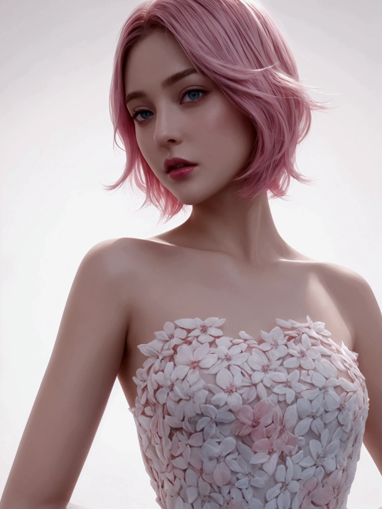 ((masuter piece)), ((top-quality)), (super detailing), ((High Detail)), 4K, (8K), Top image quality, (Beautiful fece), photos realistic, absurderes, Pink hair、nakeness、breastsout、teats、Navel、short-hair、 Satisfied look, Natural beautiful light, Pretty beautiful woman、hotels room、looking at viewert、spread legswide