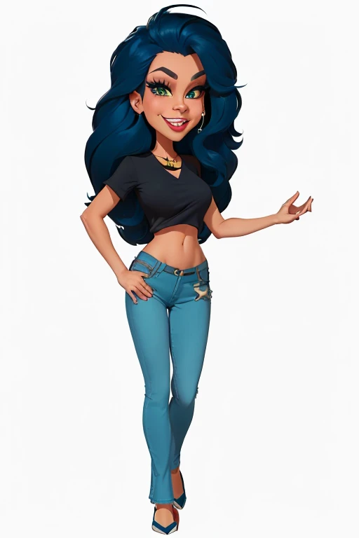 a cartoon of a woman with long hair and jeans, character full body portrait, single character full body, female full body, fullbody portrait, in cartoon style, diseny animation style, full body picture, cartoon artstyle, full body character portrait, full body illustration, adult character, full body character drawing, full body portrait, character is in her natural pose, 8k