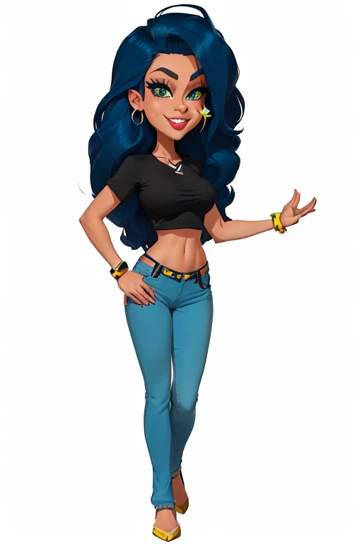 a cartoon of a woman with long hair and jeans, character full body portrait, single character full body, female full body, fullbody portrait, in cartoon style, diseny animation style, full body picture, cartoon artstyle, full body character portrait, full body illustration, adult character, full body character drawing, full body portrait, character is in her natural pose, 8k