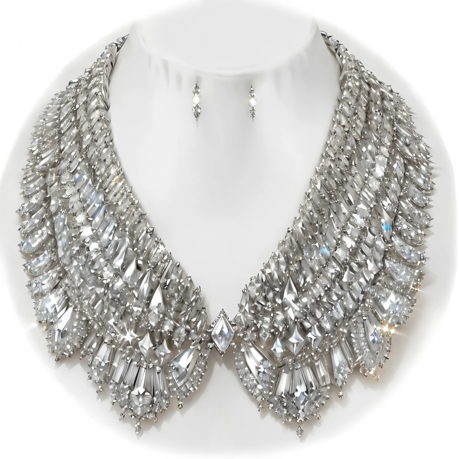 a close up of a necklace with a lot of diamonds on it, luxurious neckless, piercings collar, big collar, choker, thick collar, draped in crystals, sparkle, sparkling, shell collar!!l, swarovski, collar, bling, collar on neck, full view, dazzling, very very elegant, collar around neck, crystal-embellished, full front view, pretty