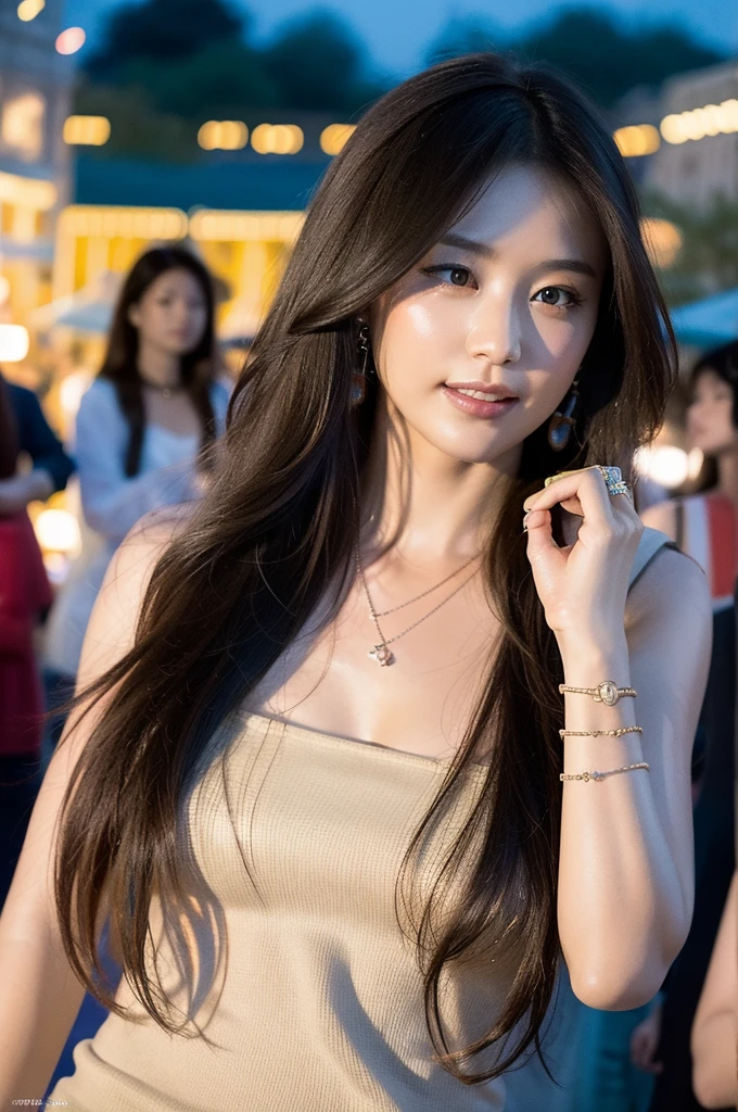 night,(nature:1.9),1girl,full body,black hair,very long hair,grin,sexy,dynamic angle,dynamic pose,outdoors,(Piazza dei Miracoli background,crowd,crowd),High color saturation,Color saturation,(jewelry:1.9),putting on jewelry, Warm light,Warm light,
ray tracing,cinematic lighting,(raw photo:1.2), (photorealistic:1.4), absurdres, incredibly absurdres, huge filesize , ultra-detailed, highres, extremely detailed,best quality ,masterpiece, illustration, an extremely delicate and beautiful, extremely detailed ,CG ,unity ,8k wallpaper, Amazing, finely detail, masterpiece,best quality, pureerosface_v1,