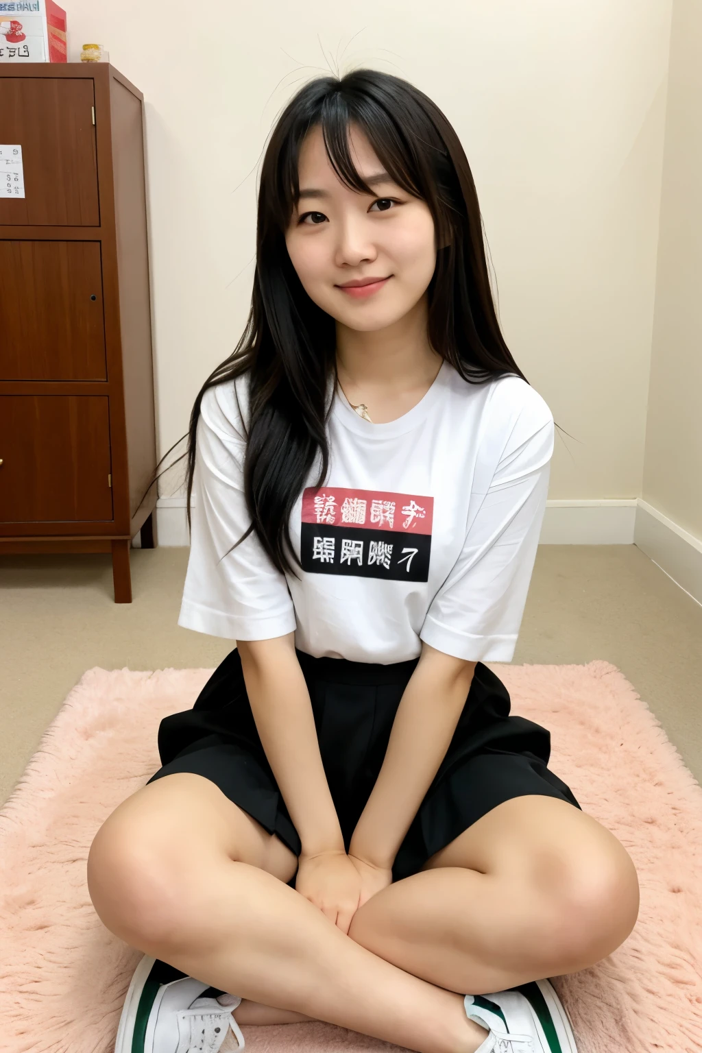 Mao, the heroine of the anime Pharmaceutical Diaries, has a chibi drawing in the background, so she sits on the floor with her upper body slightly in front, looking with amazement and kindness.