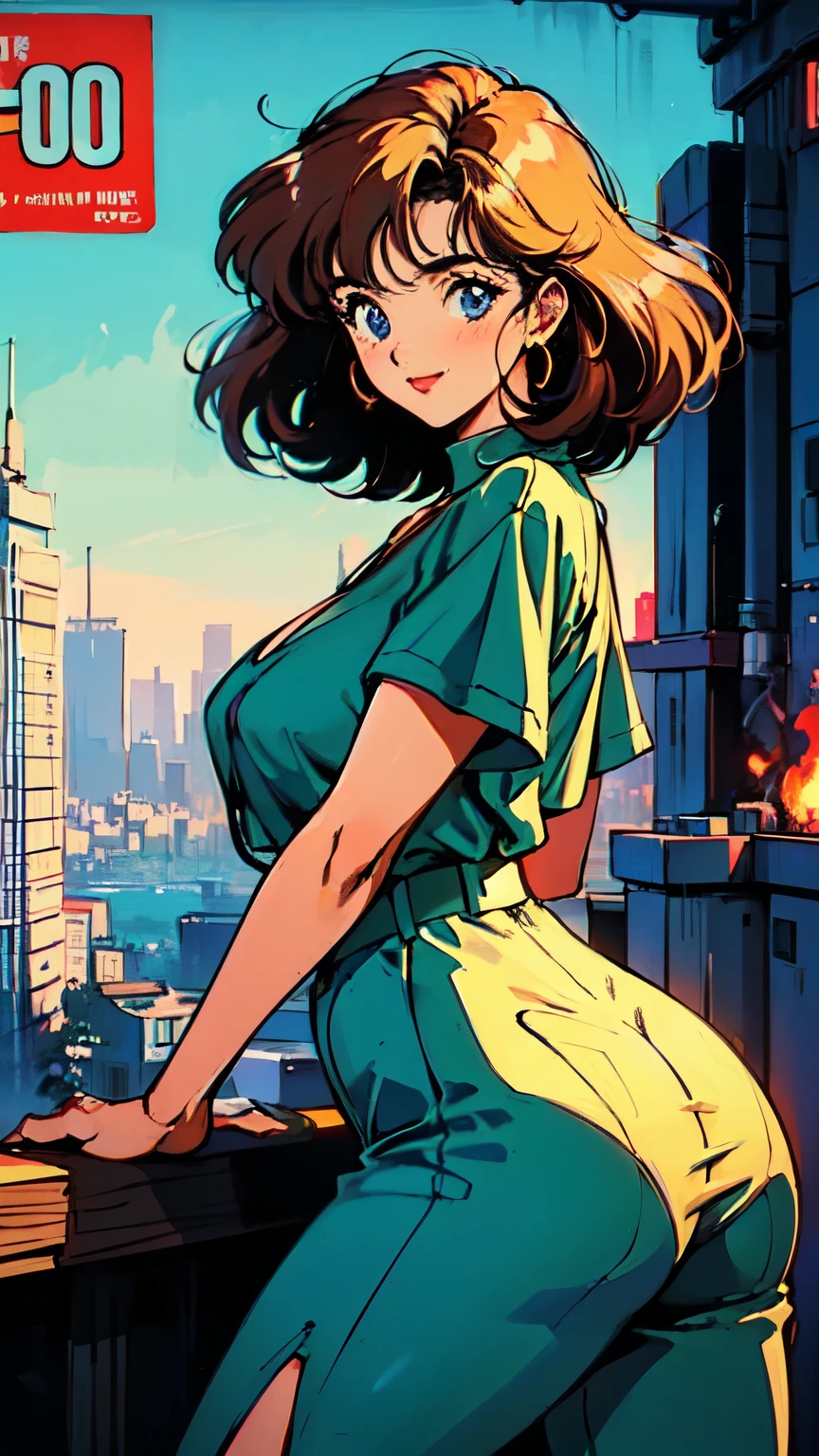 (80's, Retro, City Pop Poster:1.5), (Album cover), (masterpiece, Highest quality), (anime, figure), 
Best Photo Poses, Dynamic Angle, Cowboy Shot, blonde Russian girl, 19 years old, Large Breasts, Wide Hips, Perky ass, Round ass,
girl, alone, smile, A perfect eye for detail, Delicate face, blue eyes,
High Fashion, 