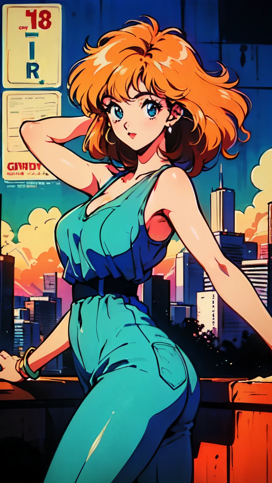 (80's, Retro, City Pop Poster:1.5), (Album cover), (masterpiece, Highest quality), (anime, figure), 
Best Photo Poses, Dynamic Angle, Cowboy Shot, blonde Russian girl, 19 years old, Large Breasts, Wide Hips, Perky ass, Round ass,
girl, alone, smile, A perfect eye for detail, Delicate face, blue eyes,
High Fashion, 